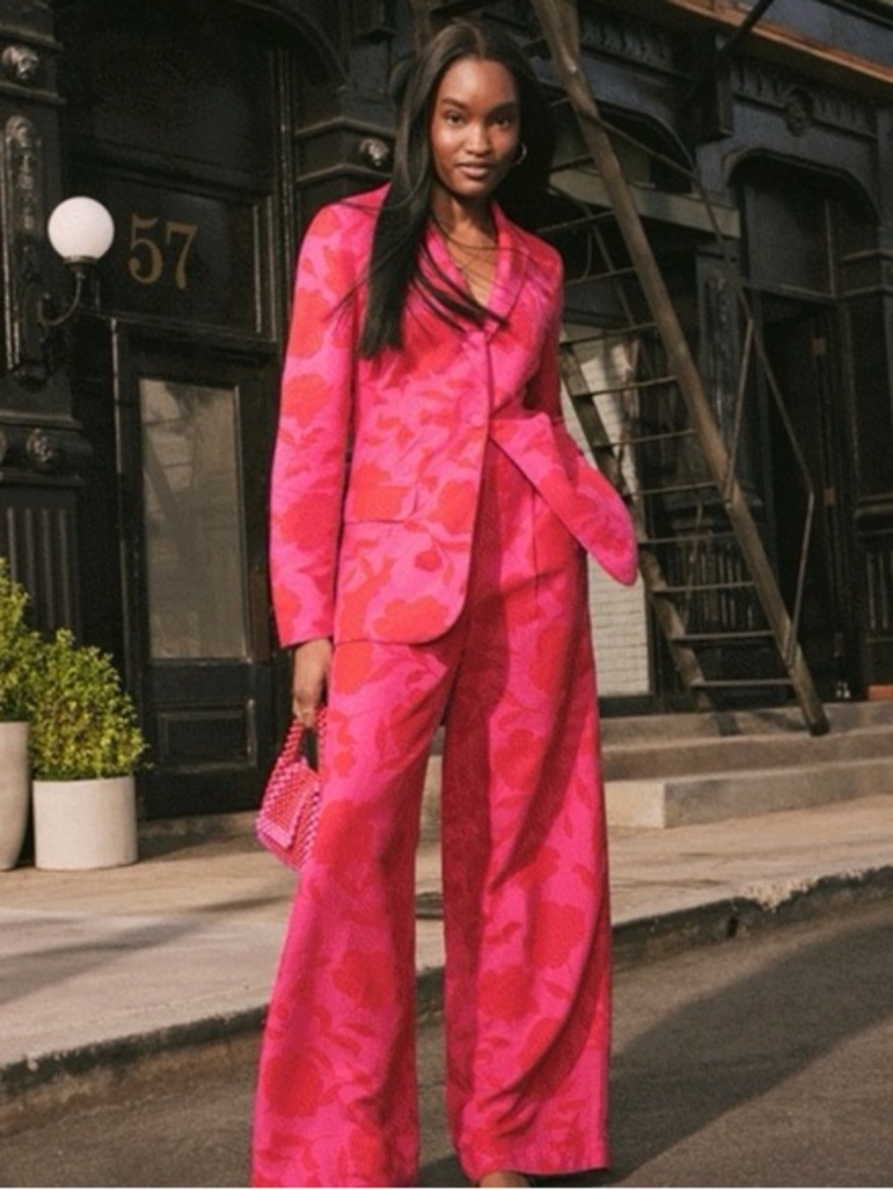 Pink Patterned Women's Blazer Jacket - Statement Pink Blazer